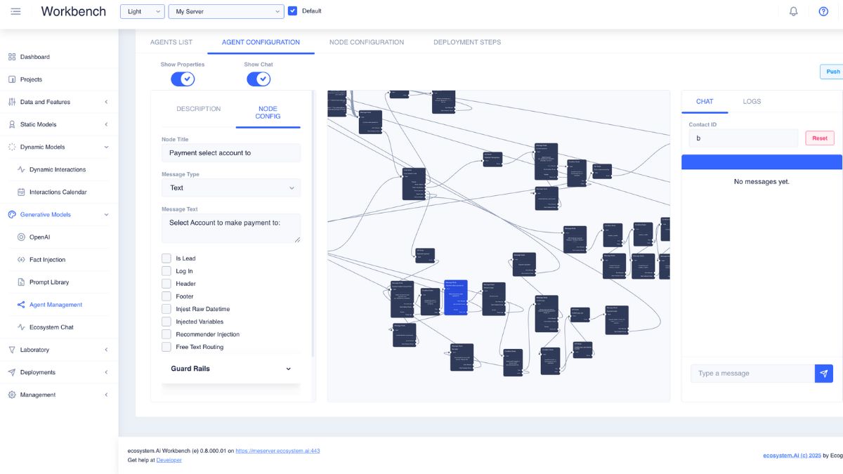 An agentic AI journey, fully configurable in the ecosystem.Ai workbench.